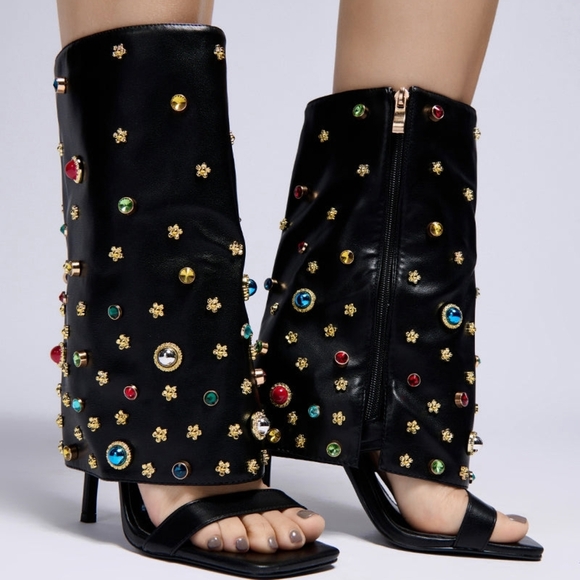 Azalea Wang Shoes - "COSMIC FANTASY" Embellished Black Sandals